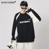 MAYCHEER   เสื้อสเวตเตอร์ลำลองสำหรับผู้ชาย,เสื้อสวมหัวเทรนด์ความเป็นชายเสื้อสเวตเชิ้ตแนวฮาราจูกุสไตล์ใหม่