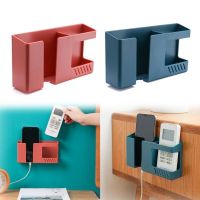 【YF】 Double Compartment Wall Mounted Organizer Box Punch Free TV Remote Control Storage Phone Plug Holder Charging Hooks