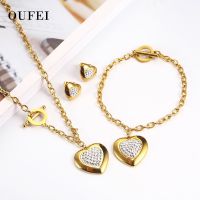 OUFEI Stainless Steel Heart Necklace Earrings Jewelry For Women Sets Wedding Jewellery Jewelry Sets Gifts 2019 Fashion wholesale