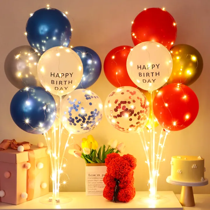 12Pcs Balloons Set With Led Light Birthday Backdrop For Photoshoot Design  Assorted Balloons Tree With Stick