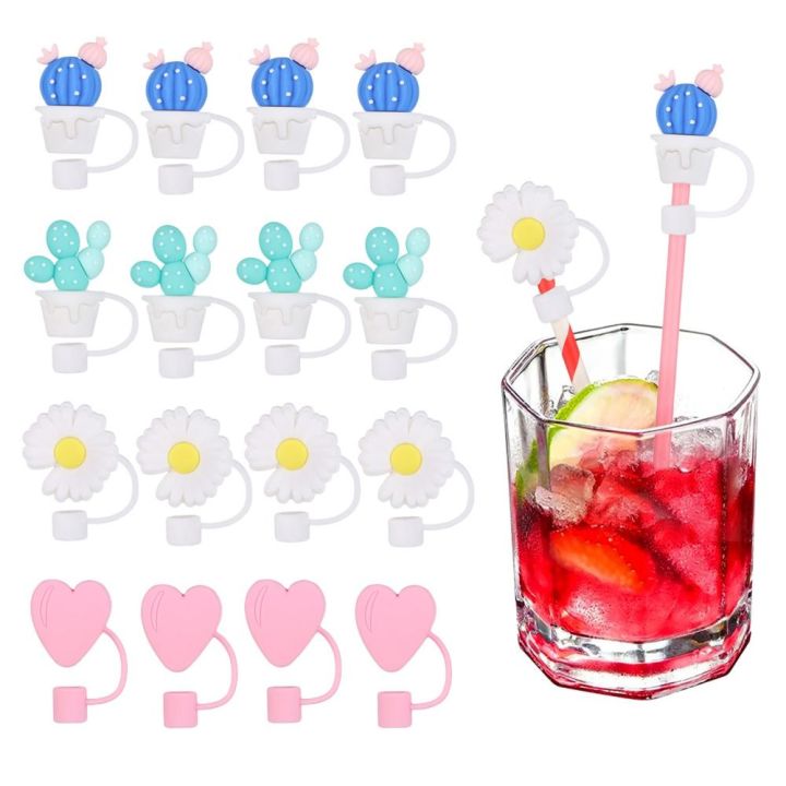 6 Pcs Straw Covers Cap Silicone Straw Tips Covers Reusable Drinking Straw Toppers Cute Dust-proof Straw Plug for 6-8 mm Straws Outdoor Home Kitchen