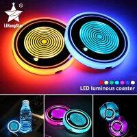 LED Cup Holder Light Car Coaster RGB Luminous USB Rechargeable Coaster Night Light Drink Accessories Decorative Atmosphere Light Night Lights