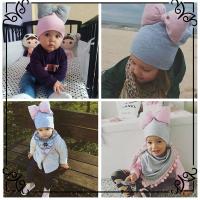 YUYU Fashion Infant Winter Knitted Crochet Baby Bow Hat Blue Patchwork Beanie Cap