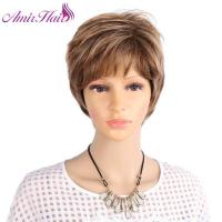 Amir Fluffy Short Wigs for white women Blonde wig Synthetic Short Curly Hair Wig Ombre Brown Colors for Daily Use Gift ของขวัญ