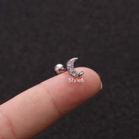 1pcs Moon Star Flower Heart Cross stainless Steel Barbell Tragus Diath Cartilage Helix Rook Piercing