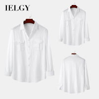 IELGY เสื้อเชิ้ตผ้าลินินผู้ชายเสื้อเชิ้ตแขนยาวพอดีตัว