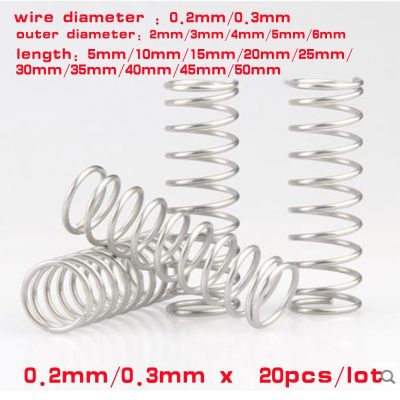20pcs/lot  wire  Dia 0.2mm 0.3mm Stainless Steel  Micro Small Compression spring outer diameter 2mm to 6mm letngth 5mm-50mm Electrical Connectors