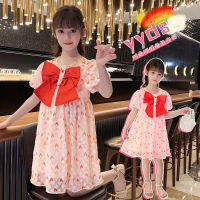 Childrens Clothing Girls Oversized Light Summer Thin Bow Dress Pink Cute Boutique Kids Clothes Teenage Girls Beautiful Dresses