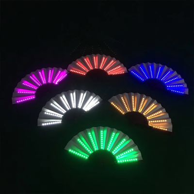 【CW】 2pcs DJ Luminous Folding Fan 13inch Led Play Fan Colorful Hand Held Abanico Led Fans for Neon Lights Party Decoration Night Club
