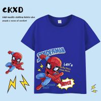 2023 NEWSummer เสื้อยืดเด็กผ้าฝ้าย100 2023การ์ตูน Spider Man พิมพ์เสื้อแขนสั้น