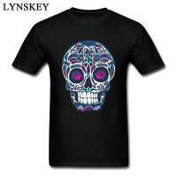 Calavera Neon Floral Skull 100% Cotton Top T-Shirts For Men Short Sleeve Fashion Tops Tees 2017 Popular Clothing