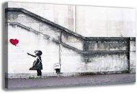 Banksy Grafitti สาวกับบอลลูนสีแดงโปสเตอร์ศิลปะผ้าใบสีเทาและศิลปะการพิมพ์ภาพผนัง Hd ที่ทันสมัยลายพิมพ์ตกแต่งภาพวาดสำหรับห้องนั่งเล่นโปสเตอร์พร้อมที่จะแขวน