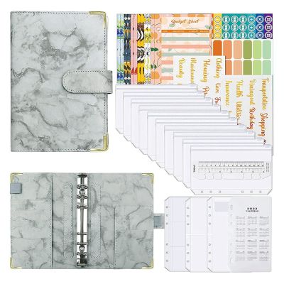 A6 Budget Binder with Cash Envelopes, PU Leather Notebook Binder with 12 PCS A6 Binder Pockets