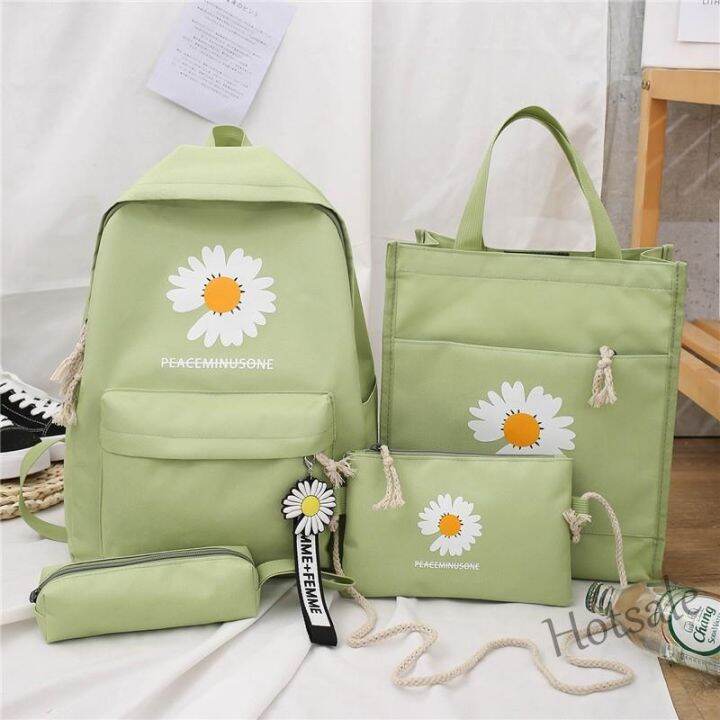 hot-sale-c16-4-in-1-backpack-set-daisy-canvas-school-student-galas-sekolah-bag-women-handbag-sling-bag-crossbody-tote-beg-pen-case-travel-shoulder-wanita-bahu-tangan-beg-korean-fashion-bag