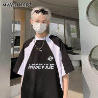 MAYCHEER   เสื้อยืดแขนสั้นแฟชั่นสำหรับผู้ชาย,เสื้อยืดแขนสั้นทรงหลวมสำหรับขี่มอเตอร์ไซค์ชุดลำลองย้อนยุคฤดูร้อน