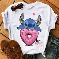 น่ารักดิสนีย์การ์ตูน Kawaii Lilo Stitch T เสื้อผู้หญิง Kaus Jahitan กราฟิกเด็ก Tshirt Streetwear 90S Tops Tees เด็ก