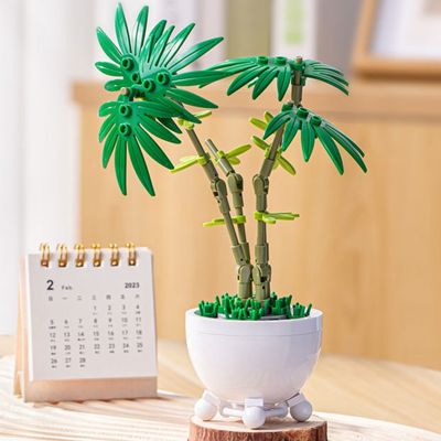 DIY MOC Bambusa Multiplex Potted Plants Succulents Bonsai Tree Gardens Romantic Building Blocks Model Bricks Kids Sets Kits Toys