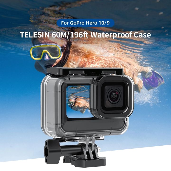 เทมเปอร์เลนส์กระจกดำน้ำเคสกันน้ำใต้น้ำยาว60ม-สำหรับ-gopro-hero-9-10-11อุปกรณ์เสริมกล้องสีดำ