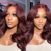 【jw】✁▣ SHINE Hair Burgundy None Front Wig Wine Synthetic Wigs Woman Cheap 99J Frontal