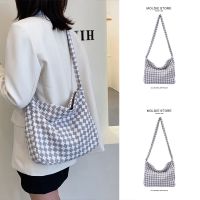 College students commuting to class Messenger Canvas Bag Female 2023 New Houndstooth Plaid Large Capacity Tote Bag Shoulder 【BYUE】