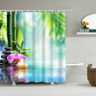 Rural Landscape Creek Stone Lotus Buddha Shower Curtain Bathroom Curtain Frabic Waterproof Polyester Bathroom Curtain with Hooks