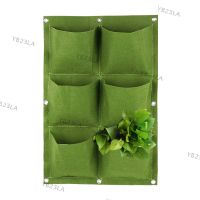 6 Pockets Green Wall-mounted Planting Bag Vertical Flower Plant Bag Vegetable Pots Garden Decoration YB23TH