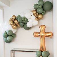 （koko party supplies） Baptism Backdrop AvocadoWhite Gold BalloonArchFoil Ballon BaptismCommunion Decor