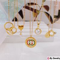 【 Dd】【โดย】จี้เหล็กกล้าไร้สนิมสีทอง18K พร้อมสร้อยคอประดับสำหรับผู้หญิง