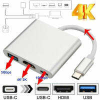 【จัดส่งที่รวดเร็ว】สายเคเบิลอะแดปเตอร์ Type C USB 3.1 เป็น USB-C 4K HDMI USB 3.0 3 in 1 Hub