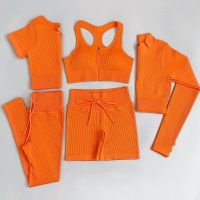 2/3/5PC Womens tracksuit Seamless Yoga Set Workout Sportswear Gym Clothing Drawstring High Waist Leggings Fitness Sports Suits