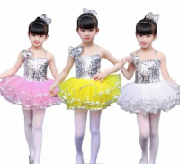 LittleQueenOfficial ชุดนักเต้นบัลเลต์แนวแจ๊สชุดเต้นรำ Tutu ประดับเลื่อมสีชมพูสำหรับเด็กผู้หญิงชุด Kado Ulang Tahun ชุดเจ้าหญิงสีขาวชุดเต้นโรงเรียนเด็กอนุบาลสีเหลือง1BD0333