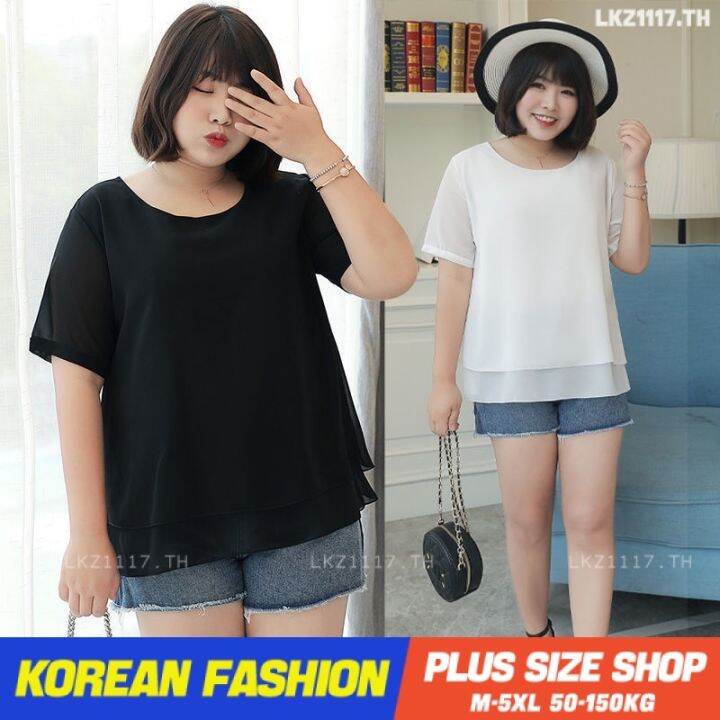 plus-size-เสื้อผ้าสาวอวบ-เสื้อยืดสาวอวบอ้วน-ไซส์ใหญ่-ผู้หญิง-เสื้อยืด-oversize-ทรงหลวม-แขนสั้น-คอกลม-สีดำ-ฤดูร้อน-สไตล์เกาหลีแฟชั่น