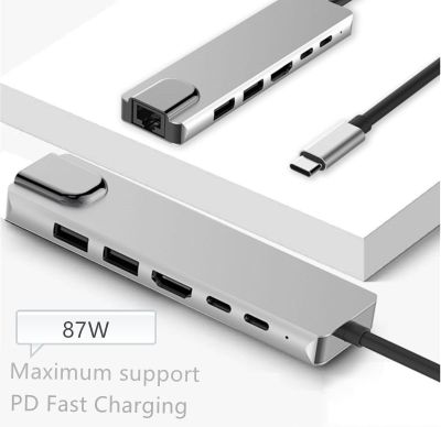 6ใน1ฮับ USB C กับ USB หลากหลาย USB อะแดปเตอร์3.0อีเทอร์เน็ต Rj45 Lan HDMI-เข้ากันได้กับ MacBook Pro Type C 3.0 Splitter Feona