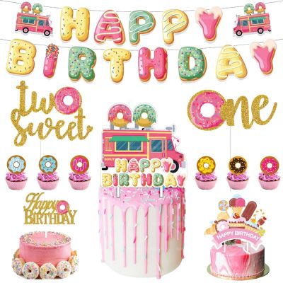 【CW】♠  Donut Toppers 1st Birthday Decoration Kids Happy Themed Baking Supplies