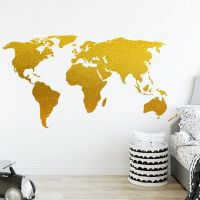 Creative Gold World Map Wall Stickers Continent Plate Baby Kids Room Decoration Removable Vinyl Mural Wallpaper Posters Large