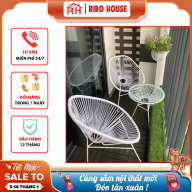 Bộ bàn ghế ban công giả mây RIBO HOUSE gồm bàn kính và 2 ghế ban công sân thumbnail