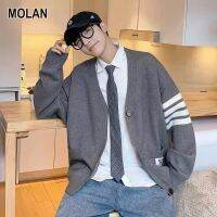 MOLAN เสื้อสเวตเตอร์คอวีสำหรับผู้ชาย,เสื้อแจ็กเก็ตกันหนาวแบบเรียบง่ายเสื้อคาร์ดิแกนแบบถักให้ความอบอุ่นมีกระดุม