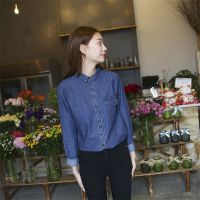 CXSC Store Han Fan Classic Small Lapel Art Fan Washed Cotton Long-Sleeved Denim Shirt Women S 2022 Spring And Autumn New Bottom Shirt