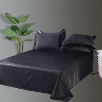 1pec Bed Sheet King Full Queen Size Luxury Soft Solid Color Flat Sheet Satin Silk Sheet black pink