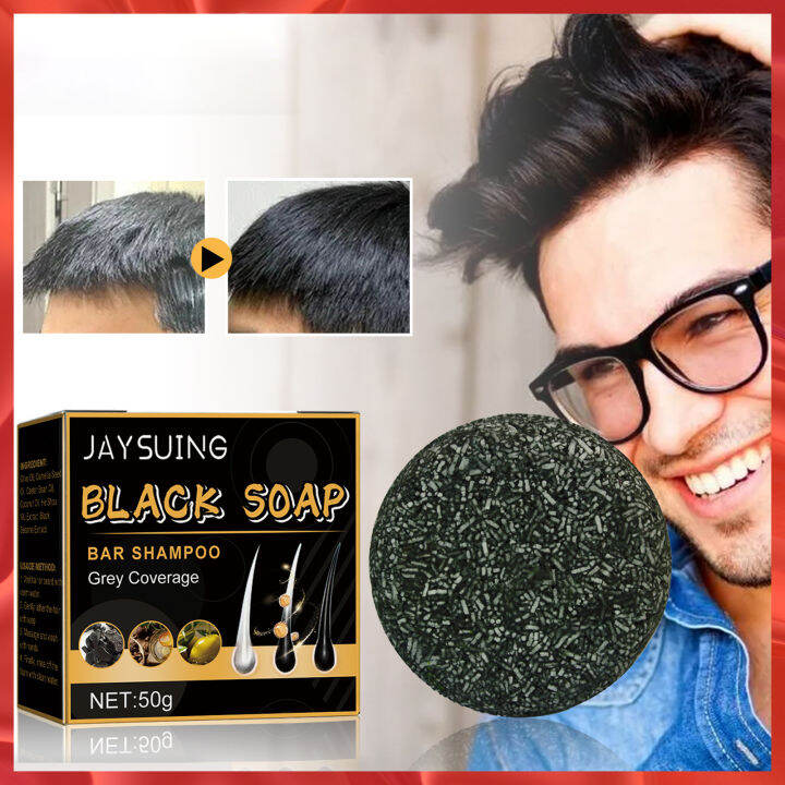 Jaysuing Black Soap Hair Darkening Shampoo Bar Repair Gray White Hair