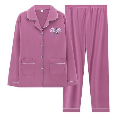 MUJI High quality spring and autumn long-sleeved pajamas womens pure cotton home clothes set middle-aged mother loose XL plus fat can be worn outside