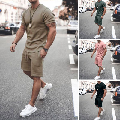2021 Summer New Men Sportswear Suits Casual Shorts Sets T Shirt Male Running Tracksuit Fitness Gym Workout Clothing Sports Set