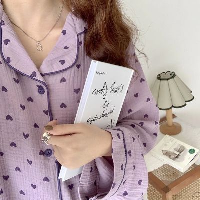 2021QWEEK Sleepwear Womens Cotton Red Heart Print Pijama Long Sleeve Autumn Pajamas Female Set Korean Pyjamas Negligee Cardigan Pjs