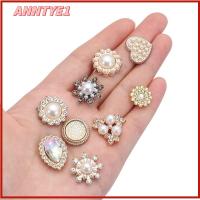 ANNTYE1 10PCS งานฝีมือ DIY เครื่องประดับหมวก รูปดอกไม้ คริสตัล ปุ่ม Rhinestone กระดุมมุก กิ๊บติดผมไข่มุก เครื่องประดับศีรษะ