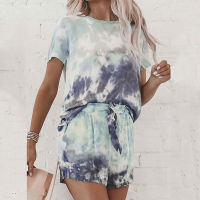 2021 Summer Tie Dye Pajama Set Women Loungewear Lounge Set Ladies Short Sleeve Sleep Wear Women Sleepwear Homewear Female