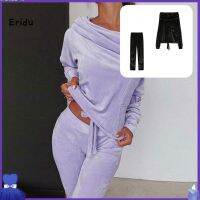 ERIN Female Sweatshirt Sweatpants Pure Color Sweatshirt Straight Leg Sweatpants Off Shoulder for Daily Wear