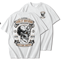 【Hot】 เสื้อยืดคอกลม Cotton 100% สกรีนลาย Devil Skull Harley Davidson (แขนสั้น) แฟชั่นแขนสั้นผ้าฝ้าย