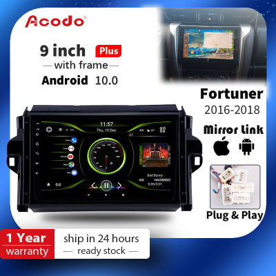 Acodo 2din Android 12 Headunit For Toyota Fortuner 2016-2018 Car Stereo 9 inch 2G RAM 16G 32G ROM Quad Core iPS Touch Split Screen with TV FM Radio Navigation GPS Support Video Out Steering Wheel Control with Frame