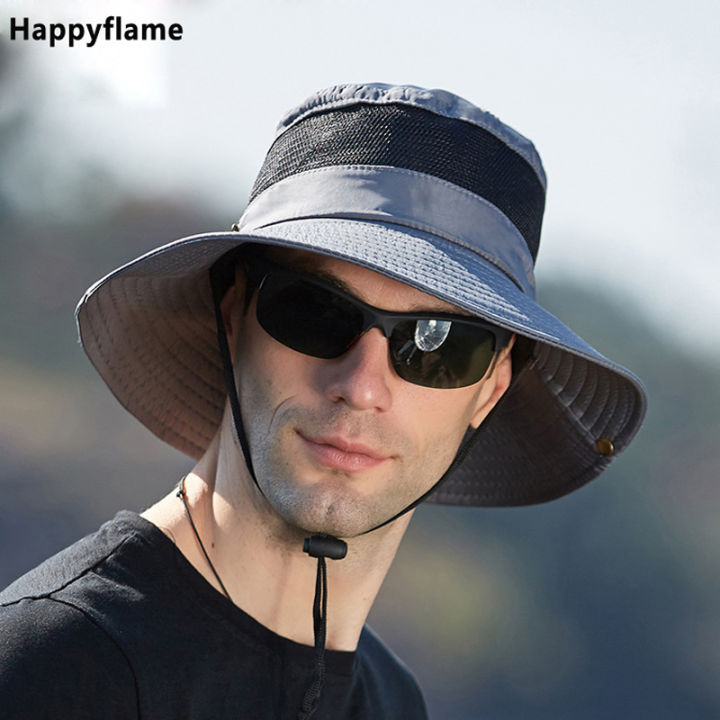 Summer Bucket Hat for Men Breathable Hiking Hat Male Anti-UV Sun