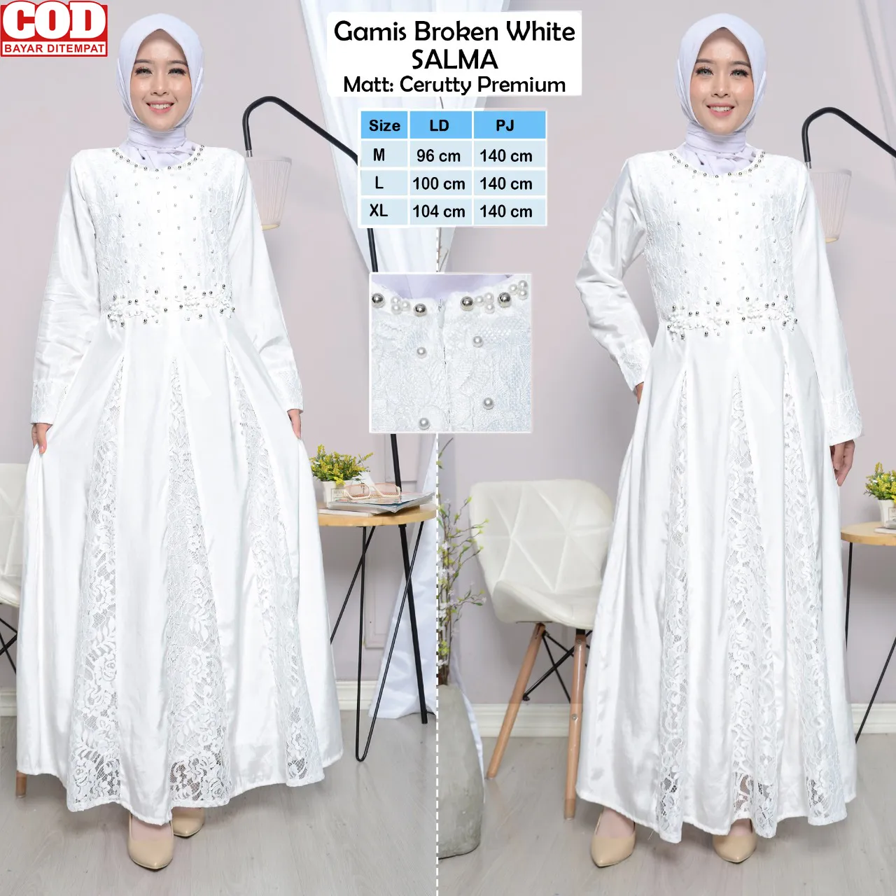 Gamis Brukat Muslimah Putih Syari Terbaru 22 Modern Lebaran Terbaru Busana Muslim Wanita Dewasa Brokat Moderen Acara Pesta Kondangan Tunangan Lamaran Akad Nikah Kekinian Salma Lazada Indonesia